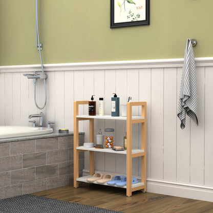 GLSCASA 3-tiers Storage Bookcase with Solid Wood Frame,White