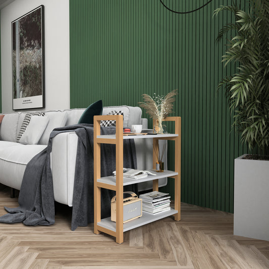 GLSCASA 3-tiers Storage Bookcase with Solid Wood Frame,White