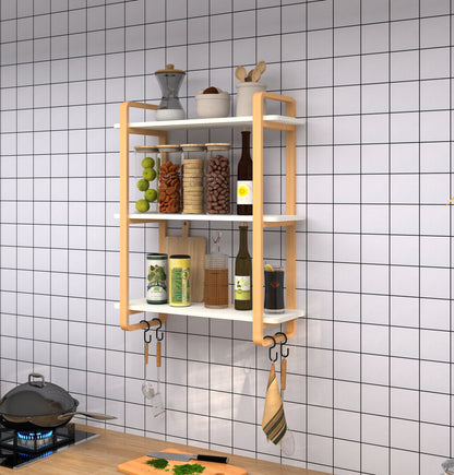 GLSCASA 3-tiers Wooden Bookshelf, Modern Open Bookcase with Solid Wood Frame, Freestanding Bookshelf Storage Organizer for Home Office Living Room