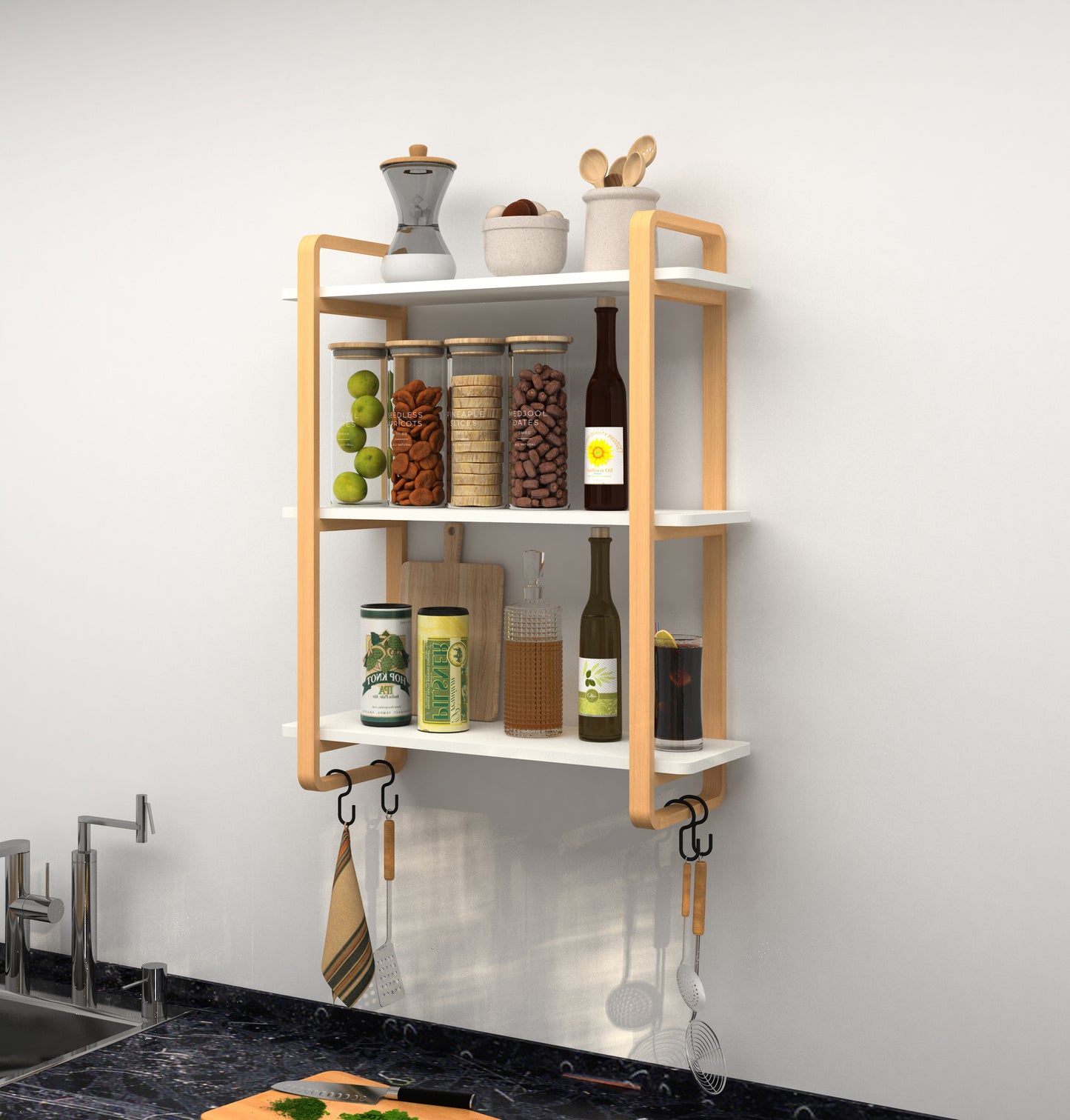 GLSCASA 3-tiers Wooden Bookshelf, Modern Open Bookcase with Solid Wood Frame, Freestanding Bookshelf Storage Organizer for Home Office Living Room