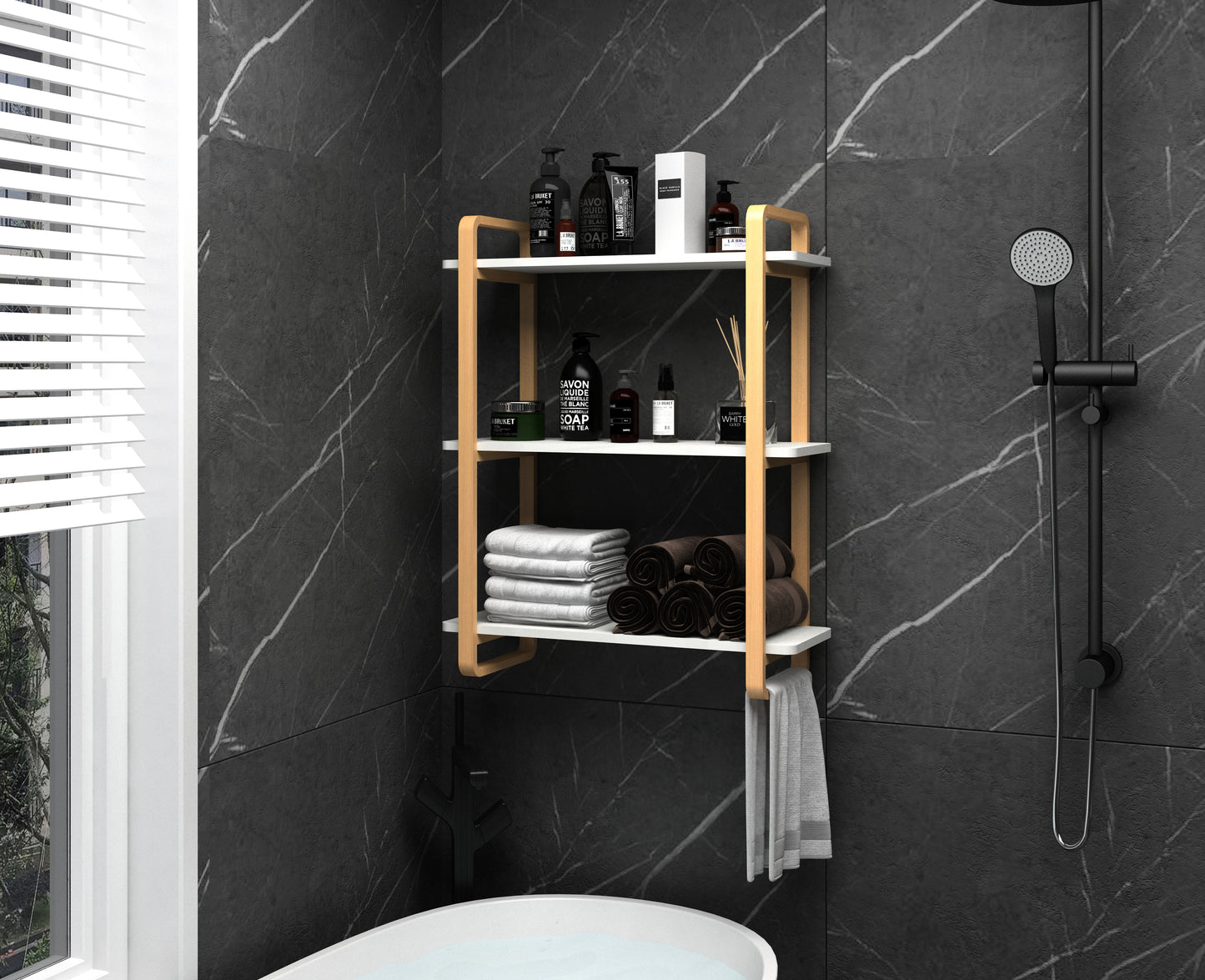 GLSCASA 3-tiers Wooden Bookshelf, Modern Open Bookcase with Solid Wood Frame, Freestanding Bookshelf Storage Organizer for Home Office Living Room