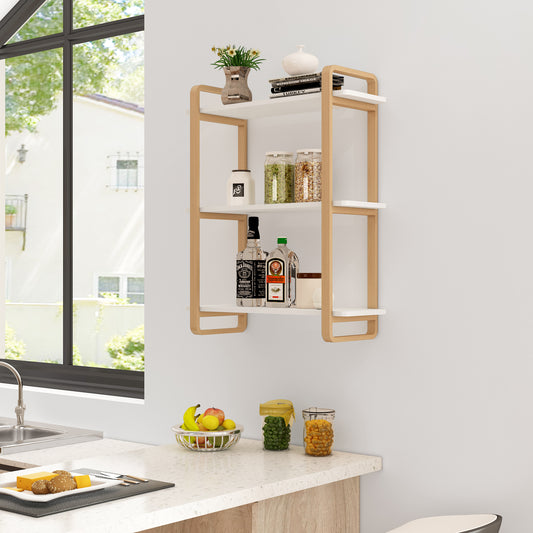 GLSCASA 3-tiers Wooden Bookshelf, Modern Open Bookcase with Solid Wood Frame, Freestanding Bookshelf Storage Organizer for Home Office Living Room