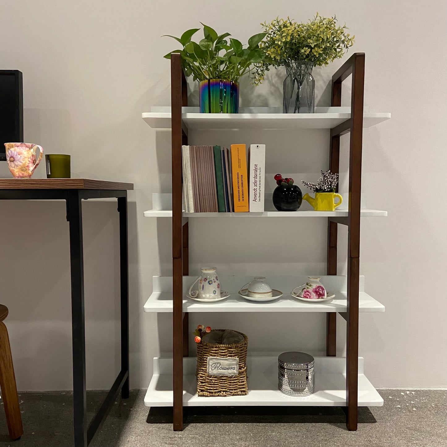 GLSCASA Multifuction Bookcase with Solid Wood Frame,Mix Color Plant Standing for Home Decro