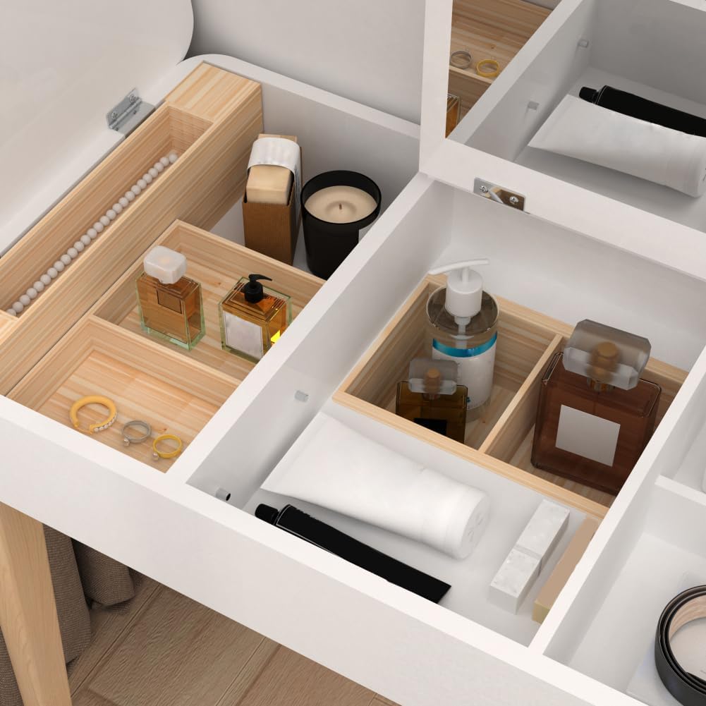 Vanity Table with Flip Top Mirror,Wooden Makeup Dressing Table,Flip Top Makeup Vanity Table with Double Door Compartment