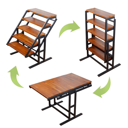 GLSCASA Dining table Multifunctional solid wood folding conversion table/folding shelf can be used as dining table or vertical shelf