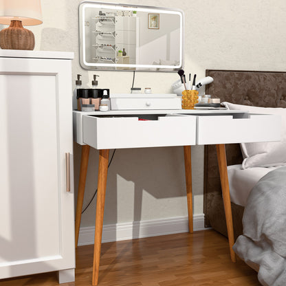 Makeup Vanity Desk with Removable Mirror and Lights, 3 Color Modes & Adjustable Brightness Dressing Table, Small Vanity Table Set with 2 Drawers for Bedroom, white