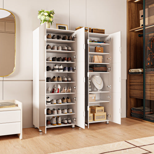 Shoe Cabinet with 6 Mirror Doors– Entryway Storage, with Adjustable Shelves &Ventilation Holes,Holds 27 Pairs (Size 15),Dust-Proof Engineered Wood Closet for Hallway/Apartment (White)