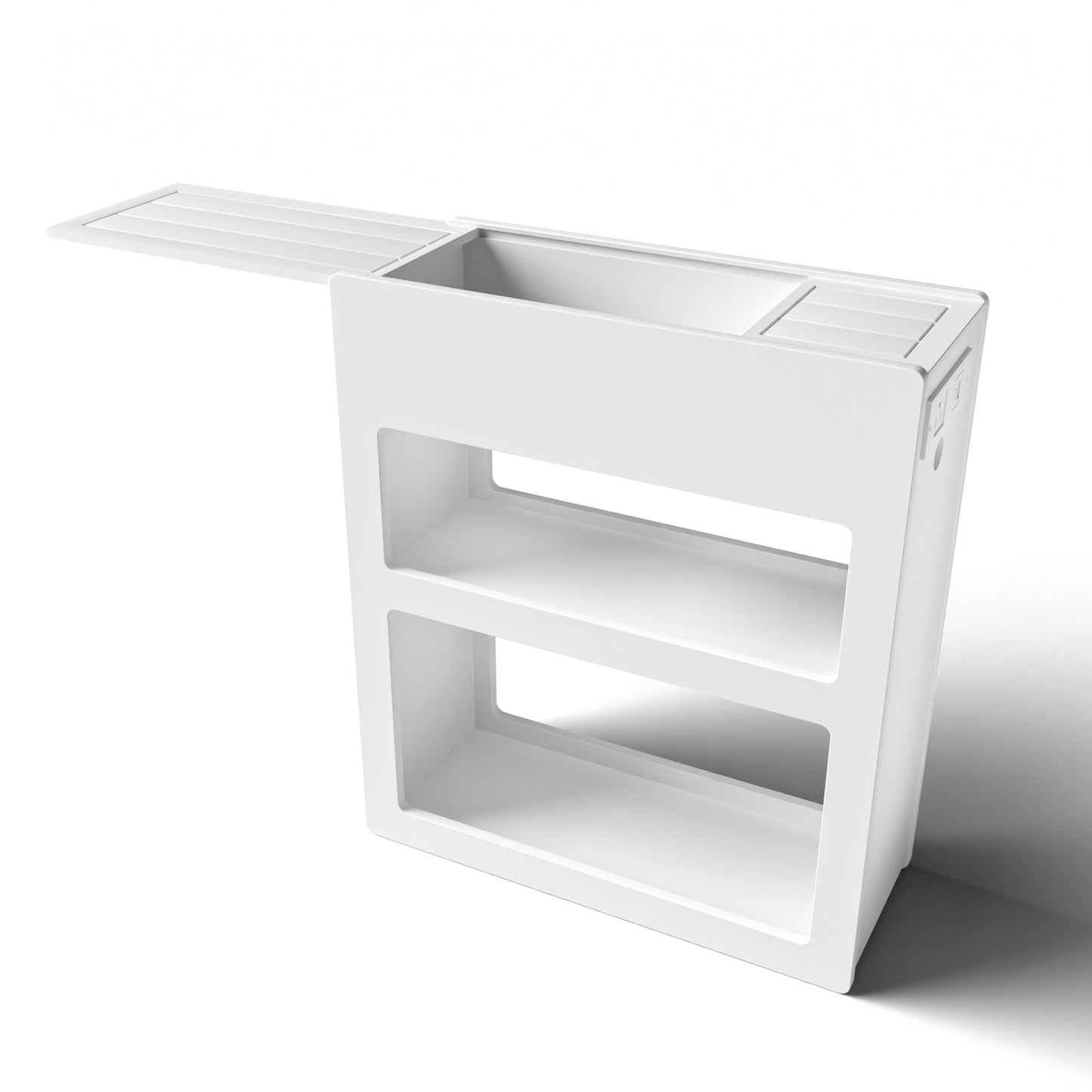 Narrow Side Table with Built-In Outlets, Flip-Top Hidden Drawer & Storage Shelves