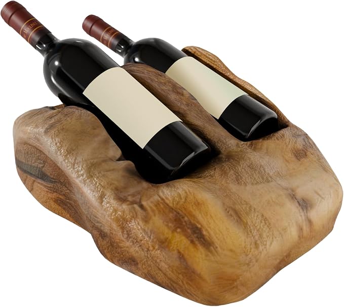 Root Wood Wine Rack - Root Wood Art Bottle Rack for 2 Bottles of Wine, Decorative Object Made of Root Wood for Kitchen, Dining Room, Living Room