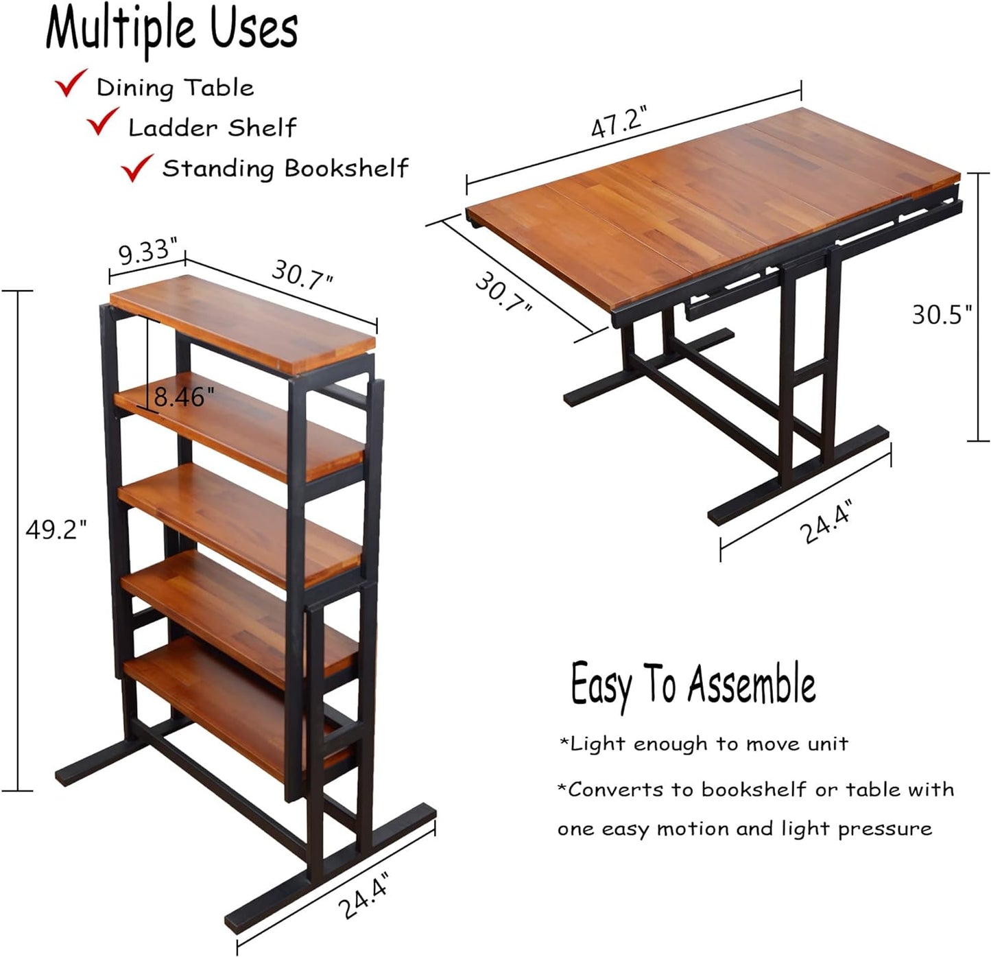 GLSCASA Dining table Multifunctional solid wood folding conversion table/folding shelf can be used as dining table or vertical shelf
