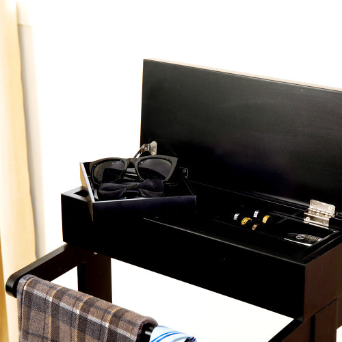 Black Portable Garment Rack,Clothes Valet Stand with Storage Organizer