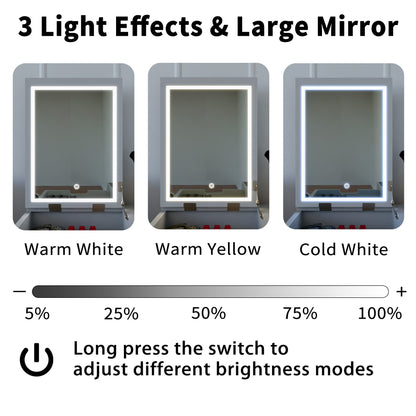 White Makeup Vanity Desk with Mirror, Space Saving Dressing Table with Storage Drawer & 2-Compartment Tray, Small Vanity Table for Bedroom,  Flip Top Mirror – 23.6"x19.7"x31.5"