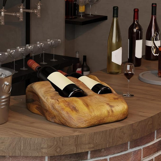 Root Wood Wine Rack - Root Wood Art Bottle Rack for 2 Bottles of Wine, Decorative Object Made of Root Wood for Kitchen, Dining Room, Living Room