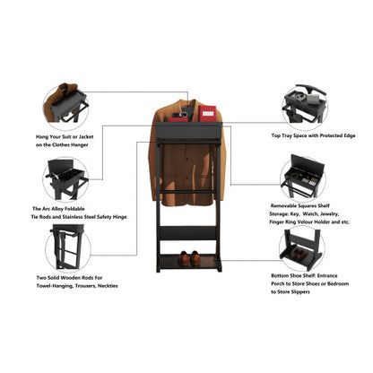 Black Portable Garment Rack,Clothes Valet Stand with Storage Organizer