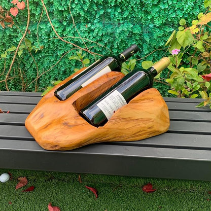 Root Wood Wine Rack - Root Wood Art Bottle Rack for 2 Bottles of Wine, Decorative Object Made of Root Wood for Kitchen, Dining Room, Living Room