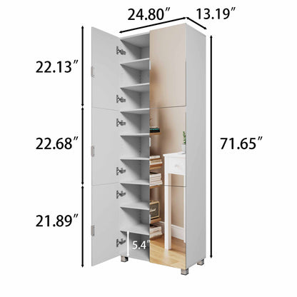 Full Body Length Mirror Shoe Cabinet with 6 Doors, Adjustable Shelves and Large Space for Foyer, Hallway, Front Entrance, White