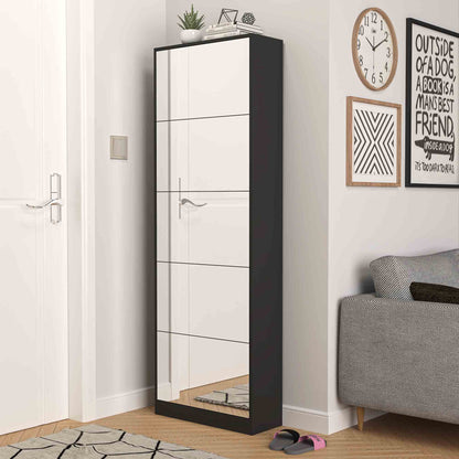 Shoe Storage Cabinet With Full Length Mirror,Wooden Freestanding Shoe Rack Organizer With 5 Tiers Flip Drawers & 30 Pair, Tall Narrow Shoe Cabinet For Entryway, Hallway, Bedroom, Closet, Living Room (Black)