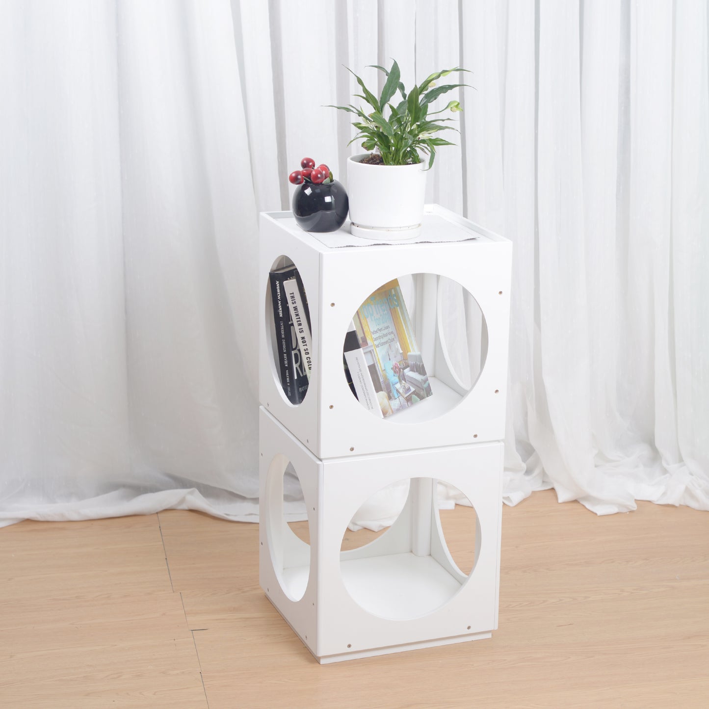 GLSCASA Multifunction Stackable Play Stool,Wood Stool,Pet Play Stool,Hollow Ottoman,White