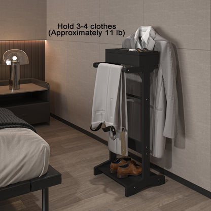 GLSCASA Black Portable Garment Rack,Clothes Valet Stand with Storage Organizer