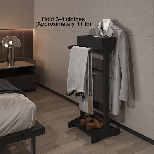 GLSCASA Black Portable Garment Rack,Clothes Valet Stand with Storage Organizer