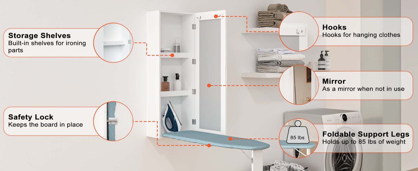 GLSCASA Swivel Built-In Center Ironing Board cabinet,White Finish