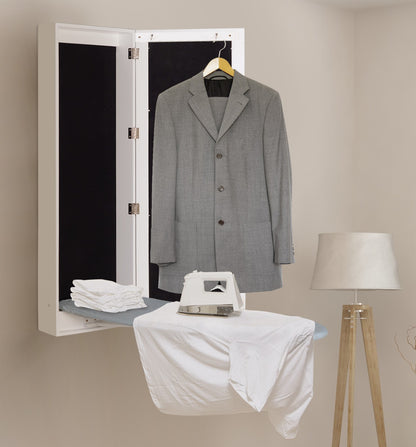 GLSCASA Slim Wall Mounted Ironing Board Cabinet, Foldable Ironing Board Pad with Storage, Ironing Board Closet with Mirror Door, White