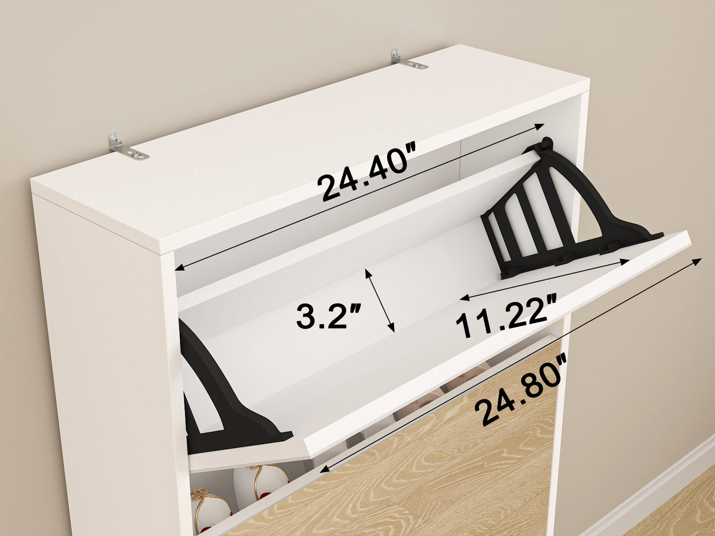 Modern Shoe Cabinet with Small Mirror Edge Gap, Mirror Shoe Rack Organizer with 3 Flip Drawers, Shoe Storage Cabinet for Entryway, Living room, Dressing room