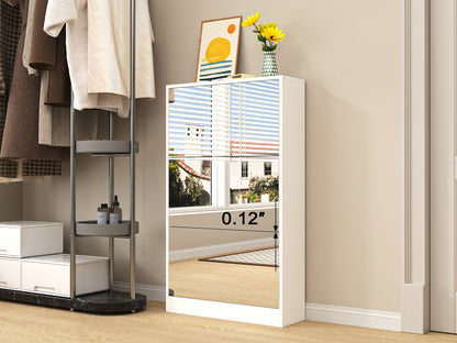 Modern Shoe Cabinet with Small Mirror Edge Gap, Mirror Shoe Rack Organizer with 3 Flip Drawers, Shoe Storage Cabinet for Entryway, Living room, Dressing room