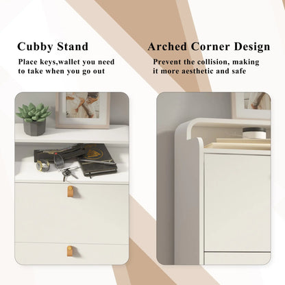 Shoe Storage Cabinet with 3 Flip Drawers, Freestanding Narrow Tipping Shoe Storage Rack with Top Open Cubby Shelf for Entryway, Modern White