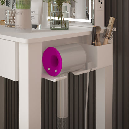 Vanity Desk Set With Mirror For Makeup With Stool, Makeup Table With 1 Drawer Storage Cosmetics, Vanity Dressing Table For Bedroom With Dimmable LED Light With Stool,White Finish