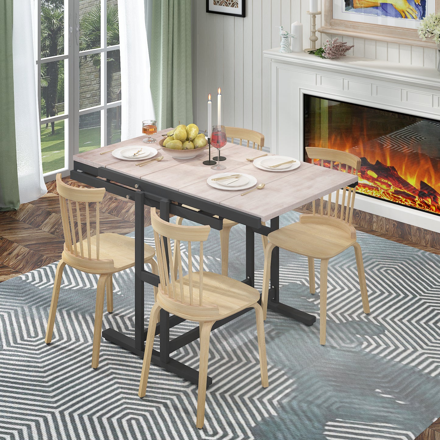 GLSCASA Dining table Multifunctional solid wood folding conversion table/folding shelf can be used as dining table or vertical shelf