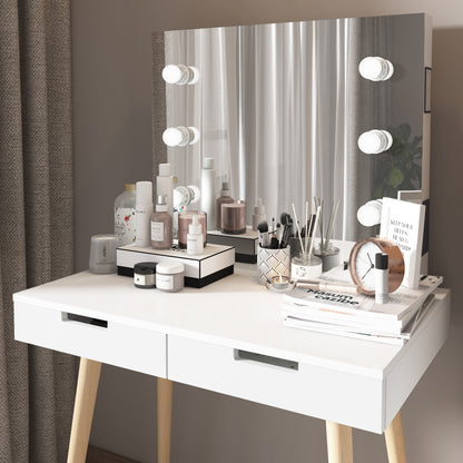 GLSCASA Wooden Vanity Table Makeup Dressing Desk with LED Light,White