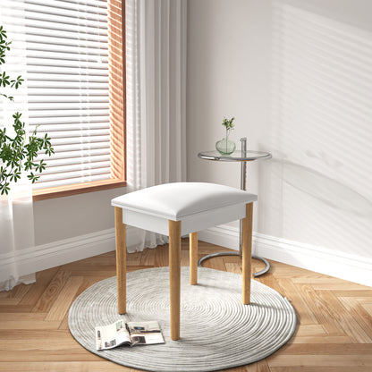 GLSCASA Wooden Vanity Stool Makeup Dressing Stool with PU Seat,White