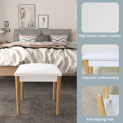 GLSCASA Wooden Vanity Stool Makeup Dressing Stool with PU Seat,White