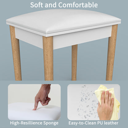 GLSCASA Wooden Vanity Stool Makeup Dressing Stool with PU Seat,White