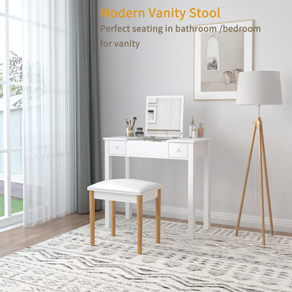 GLSCASA Wooden Vanity Stool Makeup Dressing Stool with PU Seat,White