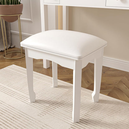 Square Vanity Stool Chair with High Elastic Cotton Cushion, Modern Padded Makeup Bench, White Ottoman for Bathroom, Living Room, Piano Use