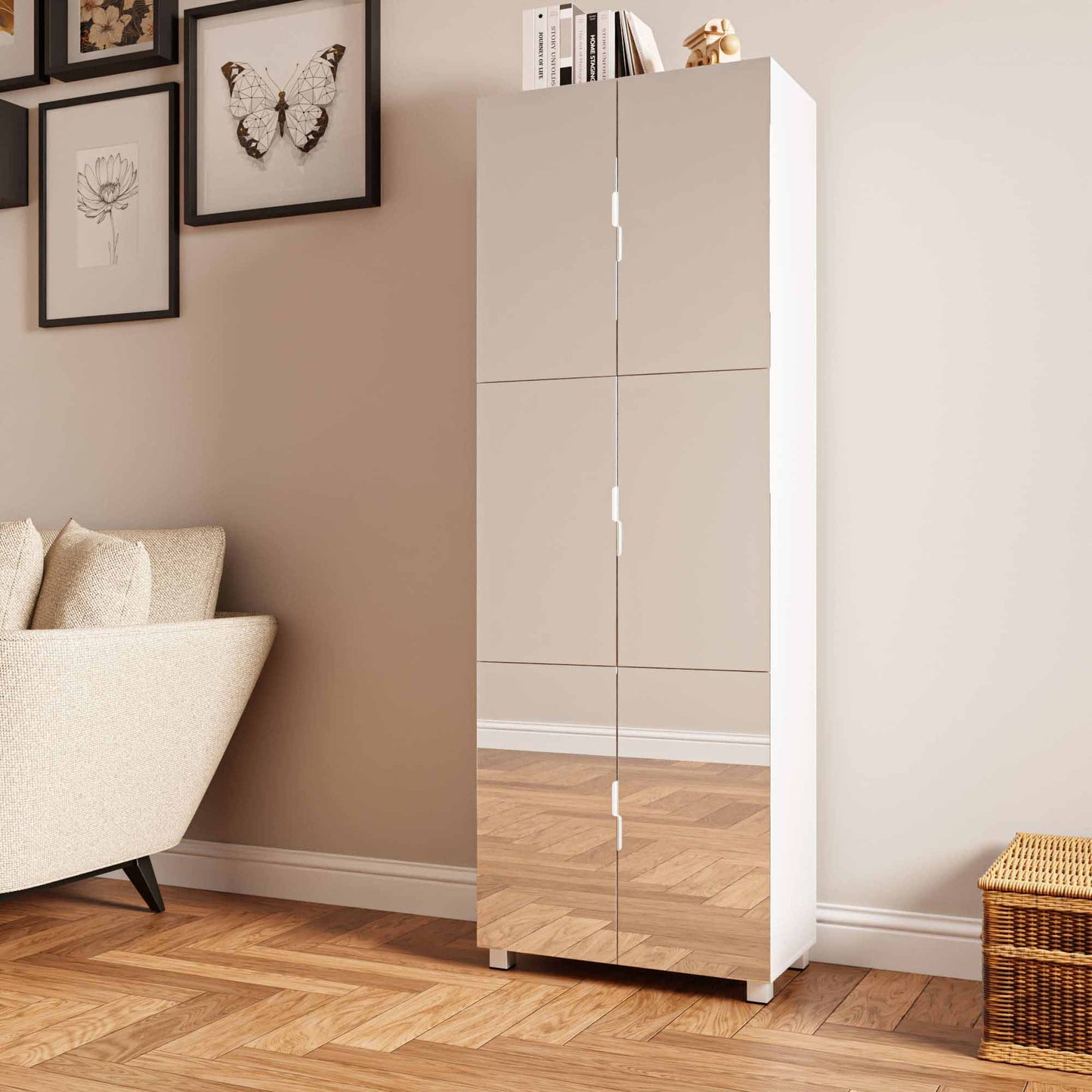 Full Body Length Mirror Shoe Cabinet with 6 Doors, Adjustable Shelves and Large Space for Foyer, Hallway, Front Entrance, White