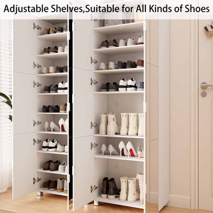 Full Body Length Mirror Shoe Cabinet with 6 Doors, Adjustable Shelves and Large Space for Foyer, Hallway, Front Entrance, White