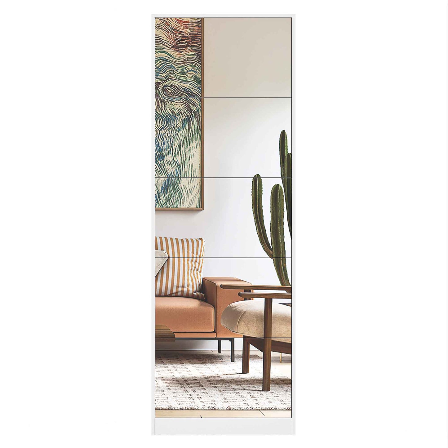 Shoe Storage Cabinet With Full Length Mirror,Wooden Freestanding Shoe Rack Organizer With 5 Tiers Flip Drawers and 30 Pair, Tall Narrow Shoe Cabinet For Entryway, Hallway, Bedroom, Closet, Living Room (White)