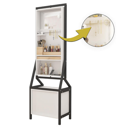 360° Swivel Jewelry Armoire with Full-Length Makeup Mirror, 2 Bottom Drawers, Spacious Storage, Hand-Painted White Finish