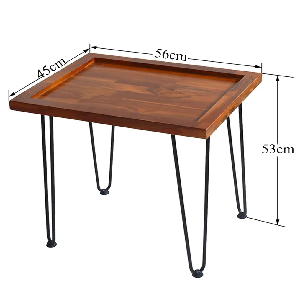 Solid Wood Side Table 56 x 45 x 53 cm, Small Wooden Accent Coffee Table for Indoor Living Room & Outdoor Backyard Patio