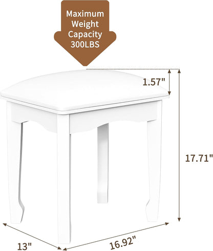 Square Vanity Stool Chair with High Elastic Cotton Cushion, Modern Padded Makeup Bench, White Ottoman for Bathroom, Living Room, Piano Use