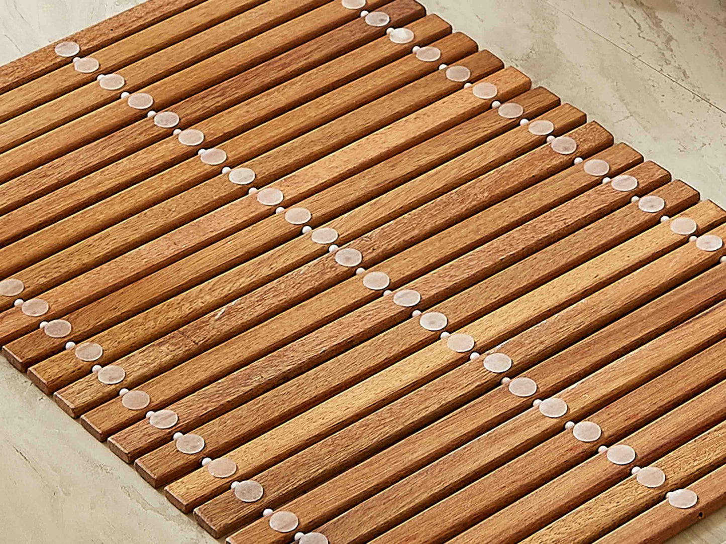 Teak Wood Bath Mat, Non Slip Bathroom Floor Mat for Spa, Bathtub and Outdoor, Roll Up for Easy Storage, L23.62"xW15.75"XH0.24"