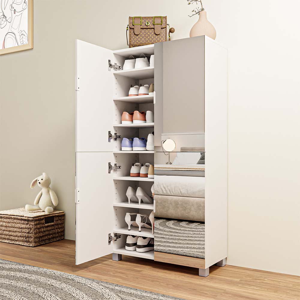 GLSCASA Tall Shoe Cabinet With Full Length Mirror, 6 Tiers Shoe Storage Cabinet, Large Capacity