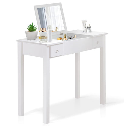 White Vanity Table with Flip-Top Mirror, 2 Drawers and Jewelry Storage, Makeup Dressing Table for Women
