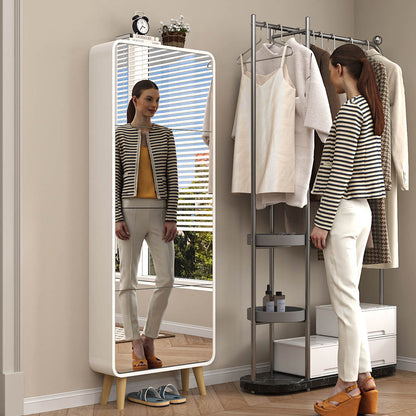 Mirror Shoe Cabinet with 4 Flip Drawers, Wooden Shoe Organizer with Solid Wood Legs, Full Length Mirror Shoe Rack, Narrow Shoe Storage Cabinet for Entryway, White