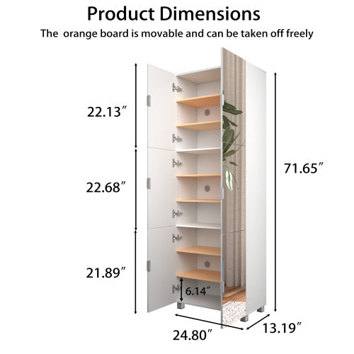 Shoe Cabinet with 6 Mirror Doors– Entryway Storage, with Adjustable Shelves &Ventilation Holes,Holds 27 Pairs (Size 15),Dust-Proof Engineered Wood Closet for Hallway/Apartment (White)