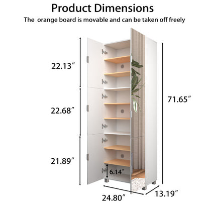 Shoe Cabinet with 6 Mirror Doors– Entryway Storage, with Adjustable Shelves &Ventilation Holes,Holds 27 Pairs (Size 15),Dust-Proof Engineered Wood Closet for Hallway/Apartment (White)