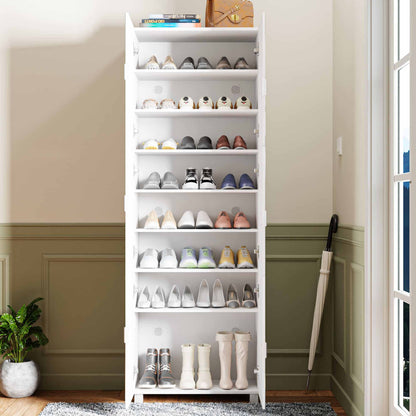 Full Body Length Mirror Shoe Cabinet with 6 Doors, Adjustable Shelves and Large Space for Foyer, Hallway, Front Entrance, White
